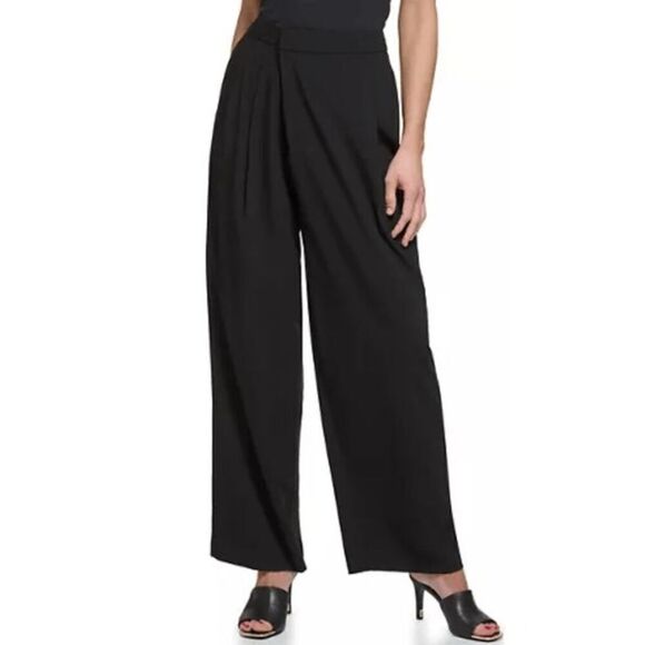 DKNY Women's Crossover Front Pleated Trousers 12 - Picture 1 of 7